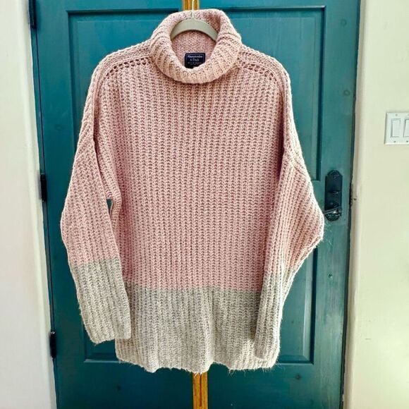 NWOT Abercrombie & Fitch (XL) color block turtleneck sweater, Pink + Gray - Picture 4 of 9